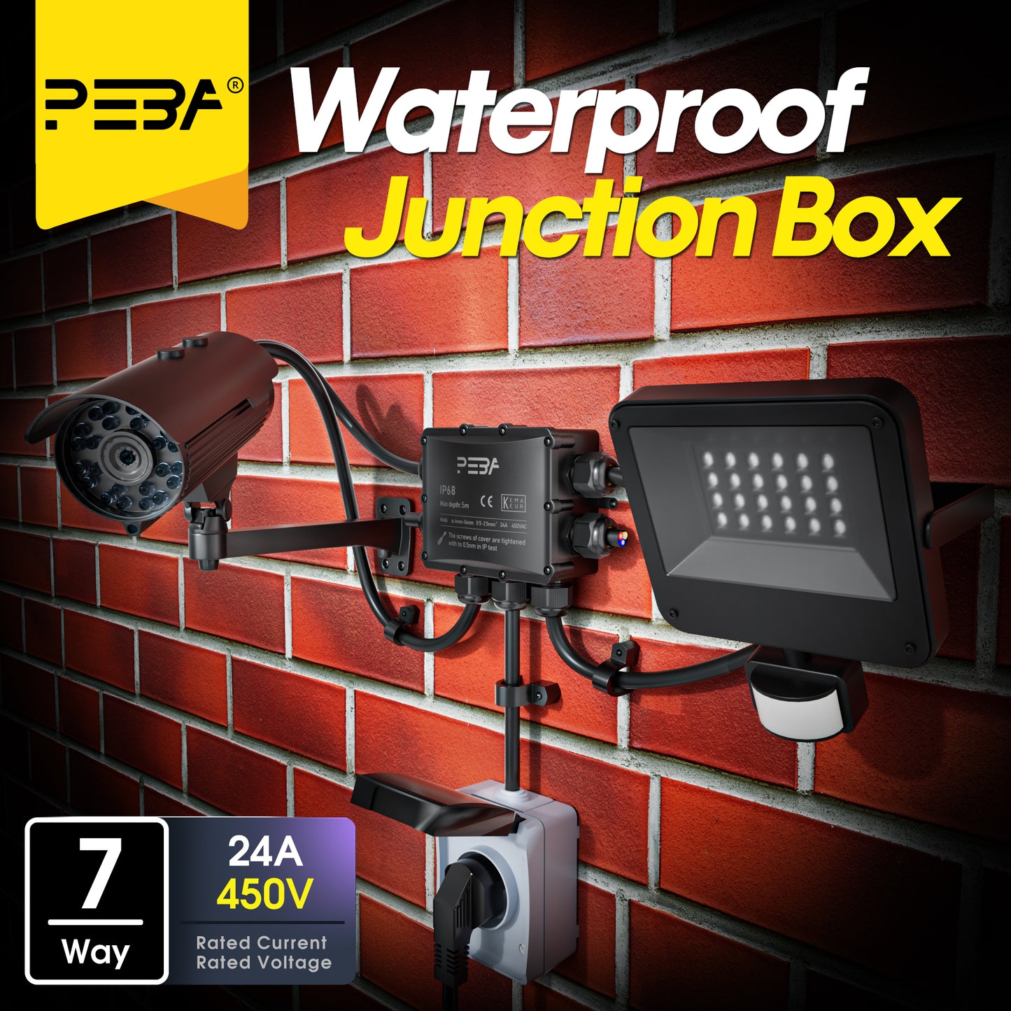 PEBA® boîte de jonction étanche câble souterrain connecteur de câble IP68 boîte de jonction prise distributeur extérieur Ø4mm-14mm câble pour jardin boîte de connexion extérieure 7 voies noir