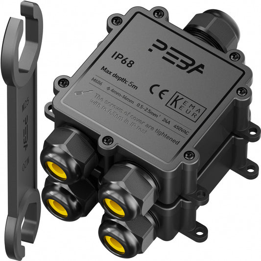 PEBA® IP68 Wasserdichte Kabelanschlussdose, 3-Wege Outdoor Kabelverbinder, Kabelverbinder, Wasserdichte Kabelanschlussdose, Anschlussdosen, Kabelboxen, Kabelverbindung für Ø4-14mm Kabeldurchmesser,Schwarz 2 Stück