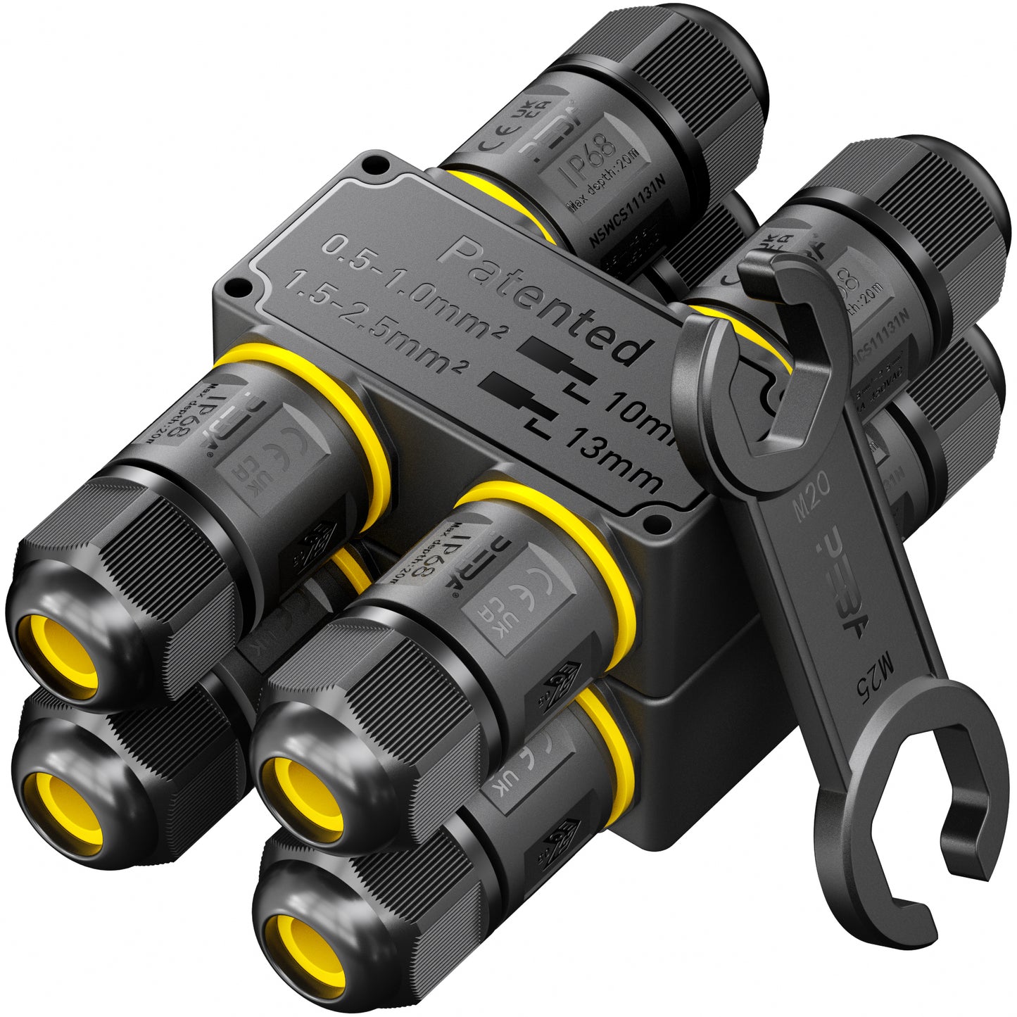 PEBA Kabelverbinder Wasserdicht 3 polig, 4-Wege IP68 Wasserdichte Kabelverbinder 4-12 mm Kabeldurchmesser, Verteilerdose außen, Verbindungsklemme mit Hebel für Outdoor, H-Form Abzweigdose Schwarz