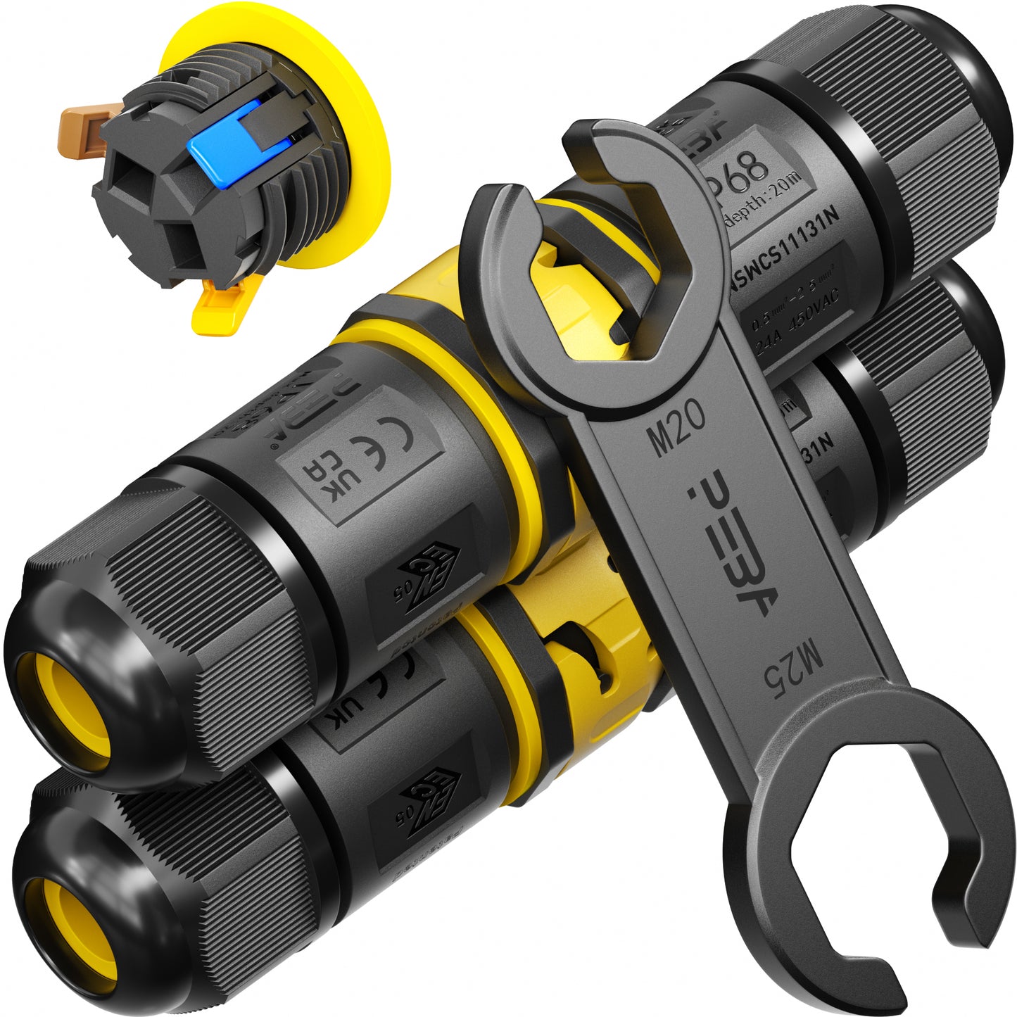 PEBA Kabelverbinder Wasserdicht 3 polig IP68 Steckbarer Wasserdichte Kabelverbinder, Kabelschnellverbinder mit Stecker und Buchse für 4-12mm, Verbindungsklemme mit Hebel, Schwarz