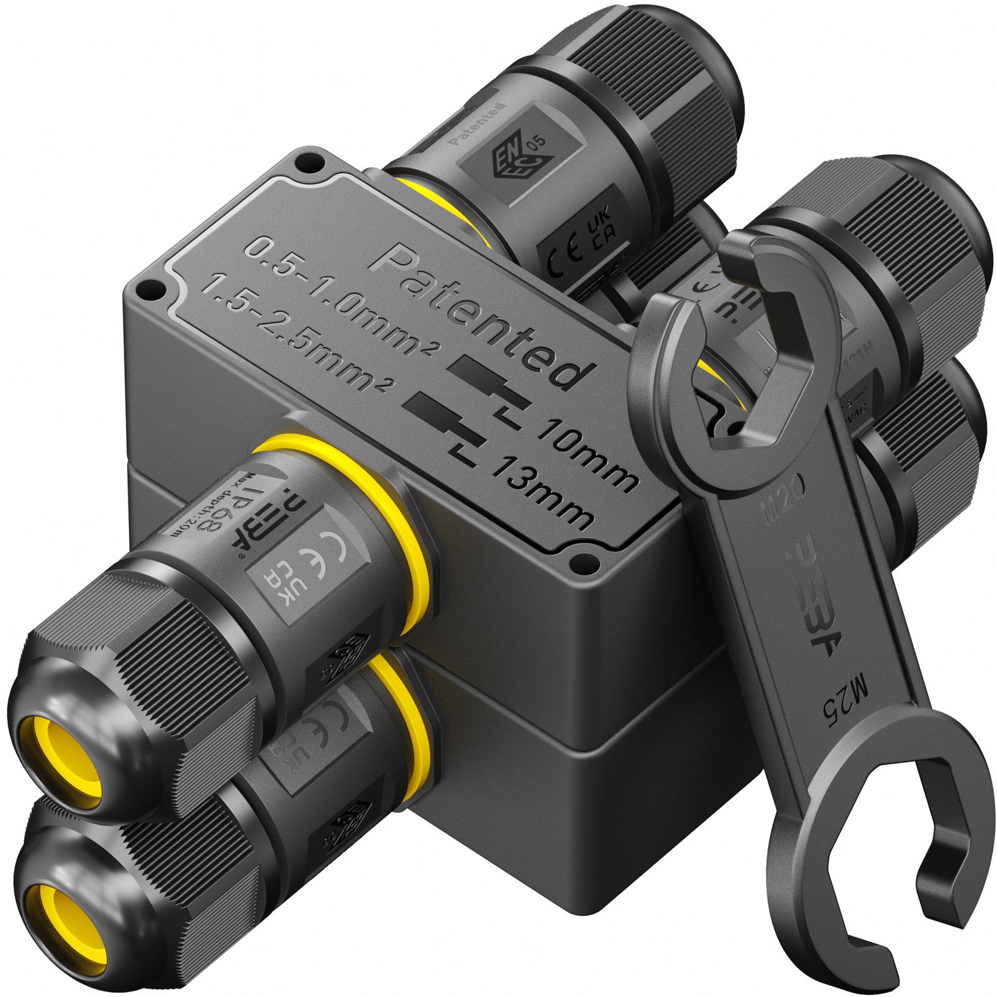 PEBA Kabelverbinder Wasserdicht 3 polig, 3-Wege IP68 Wasserdichte Kabelverbinder 4-12 mm Kabeldurchmesser, Verteilerdose außen, 3-Leiter, Verbindungsklemme mit Hebel für Outdoor, Abzweigdose Schwarz