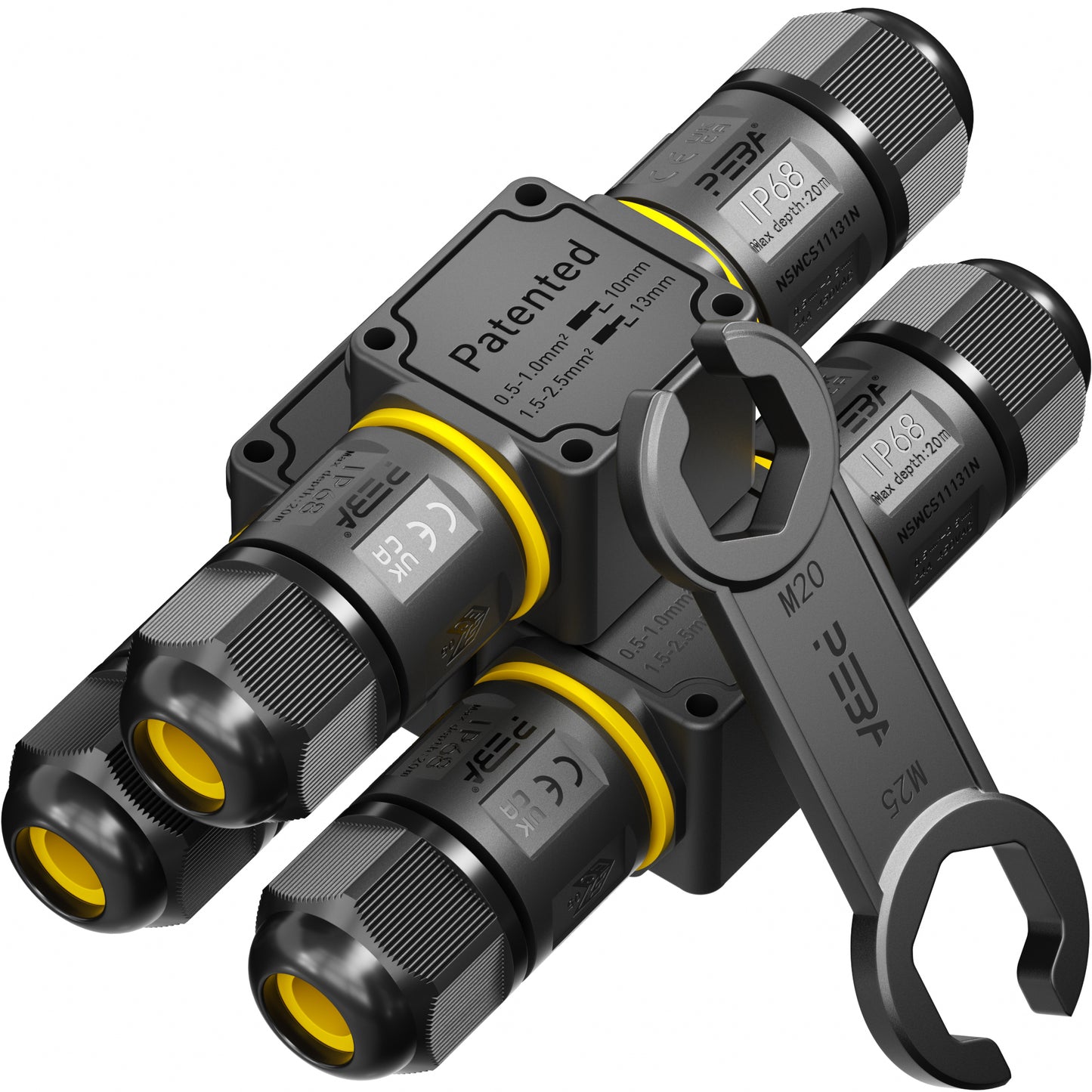 PEBA Kabelverbinder Wasserdicht 3 polig, 2-Wege IP68 Wasserdichte Kabelverbinder 4-12 mm Kabeldurchmesser, Verteilerdose außen, 3-Leiter, Verbindungsklemme mit Hebel für Outdoor, Abzweigdose Schwarz