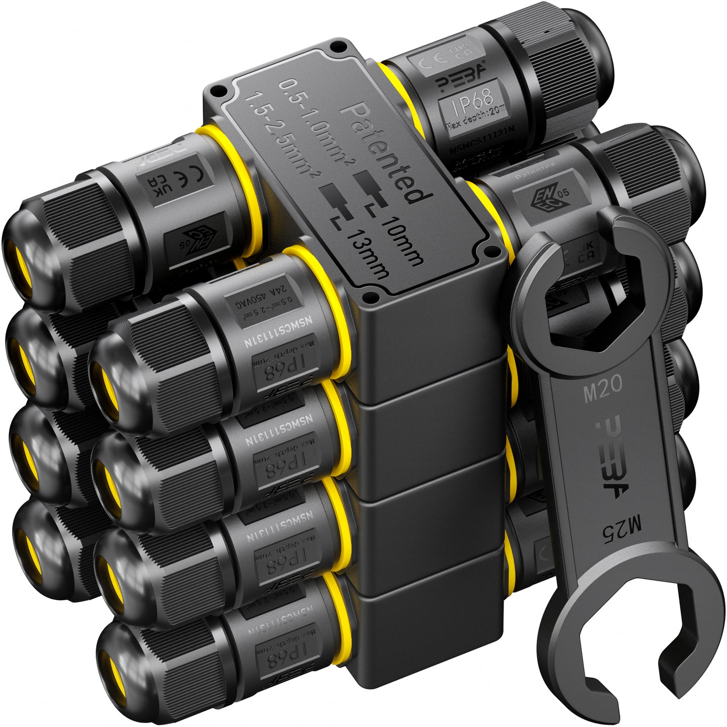 PEBA Kabelverbinder Wasserdicht 3 polig, 4-Wege IP68 Wasserdichte Kabelverbinder 4-12 mm Kabeldurchmesser, Verteilerdose außen, Verbindungsklemme mit Hebel für Outdoor, H-Form Abzweigdose Schwarz