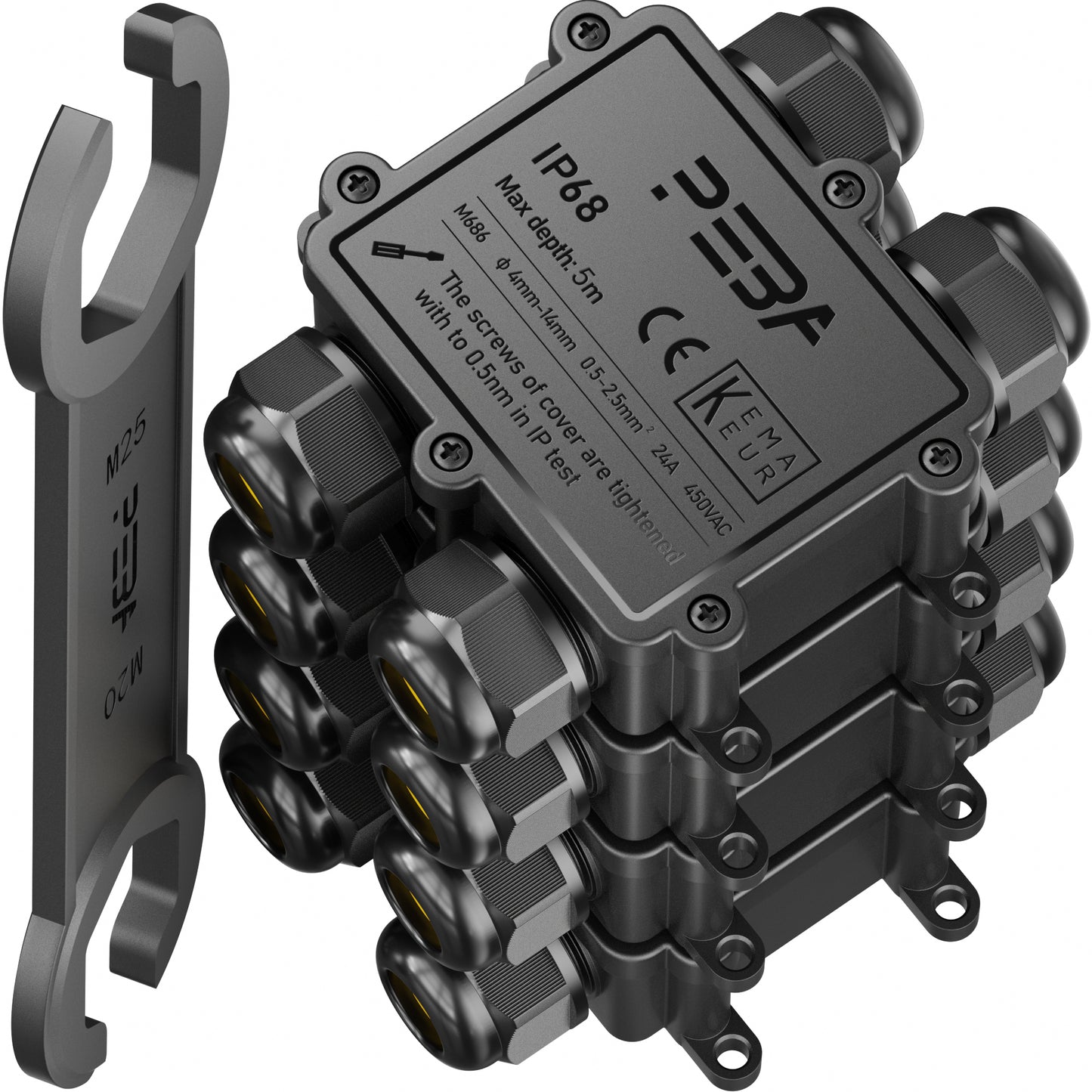 PEBA® Abzweigdose IP68 Wasserdicht Kabelverbinder Aussen 4-Wege-Verbindungsdose Erdkabel Schwarz Elektrischer Außenverteilerdose,Kabelverschraubung für Ø 4mm-14mm 4 Stück