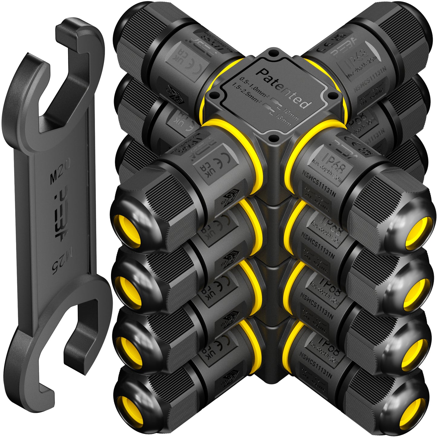 PEBA Kabelverbinder Wasserdicht 3 polig, 4-Wege IP68 Wasserdichte Kabelverbinder 4-12 mm Kabeldurchmesser, Verteilerdose außen, 3-Leiter, Verbindungsklemme mit Hebel für Outdoor, Abzweigdose Schwarz
