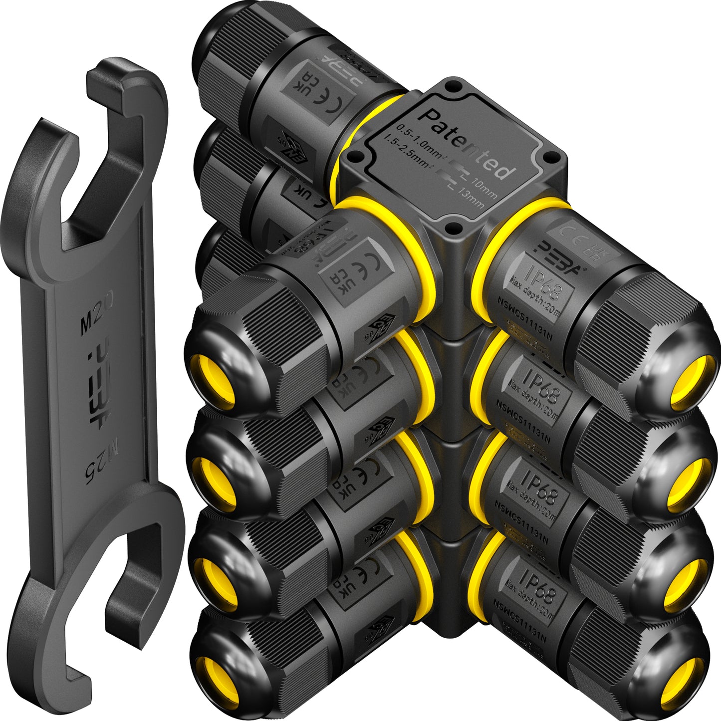 PEBA® Kabelverbinder Wasserdicht 3 polig, 3-Wege IP68 Wasserdichte Kabelverbinder Ø4-12mm Kabeldurchmesser, Verteilerdose außen, 3-Leiter, Verbindungsklemme mit Hebel für Outdoor, Abzweigdose Schwarz