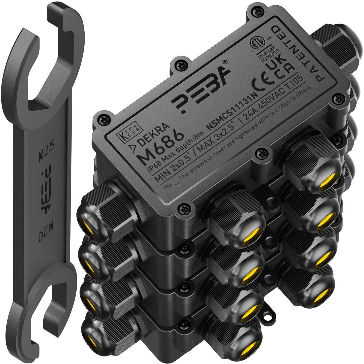 PEBA® Wasserdicht Abzweigdose Erdkabel Kabelverbinder IP68 Verteilerdose steckdose aussen verteiler Ø4mm-8mm und Ø8mm-12mm kabel für außen garten outdoor wasserdichte verbinder box 4-Wege Schwarz