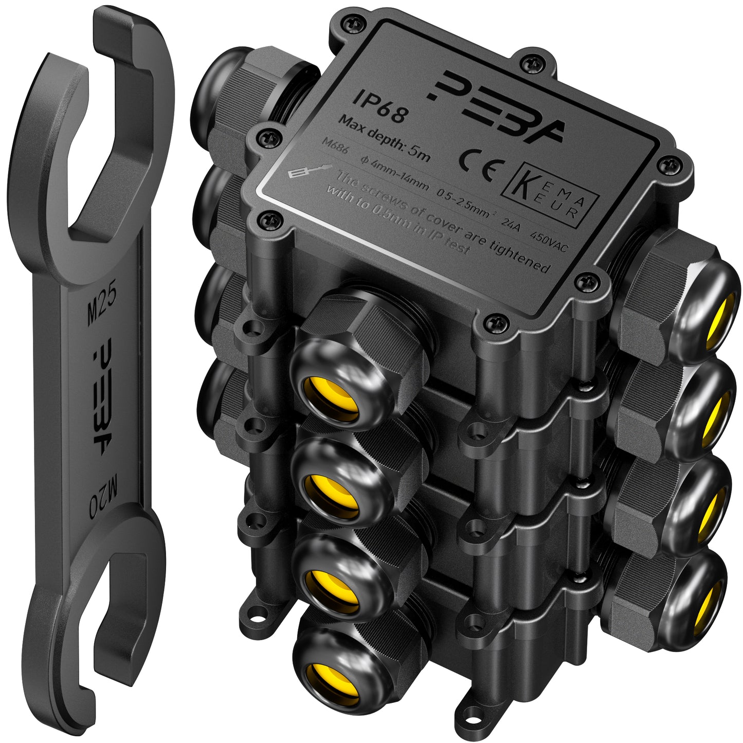 PEBA® Abzweigdosen Wasserdicht Verteilerdose IP68 Klemmdose Wasserdichte Kabelverbinder für Aussen Größere 3-Wege Kabelverschraubung Ø 4mm-14mm Schwarz T-Form 4 Stück