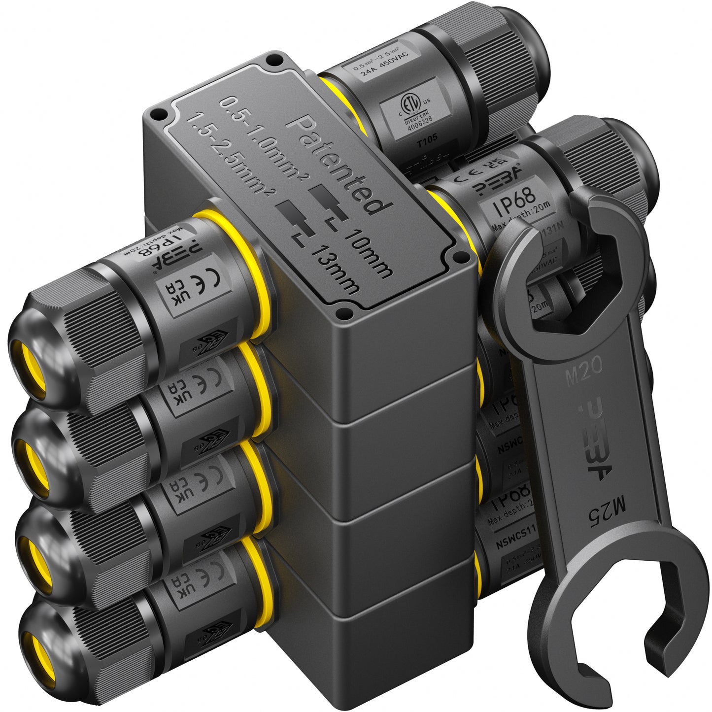 PEBA Kabelverbinder Wasserdicht 3 polig, 3-Wege IP68 Wasserdichte Kabelverbinder 4-12 mm Kabeldurchmesser, Verteilerdose außen, 3-Leiter, Verbindungsklemme mit Hebel für Outdoor, Abzweigdose Schwarz