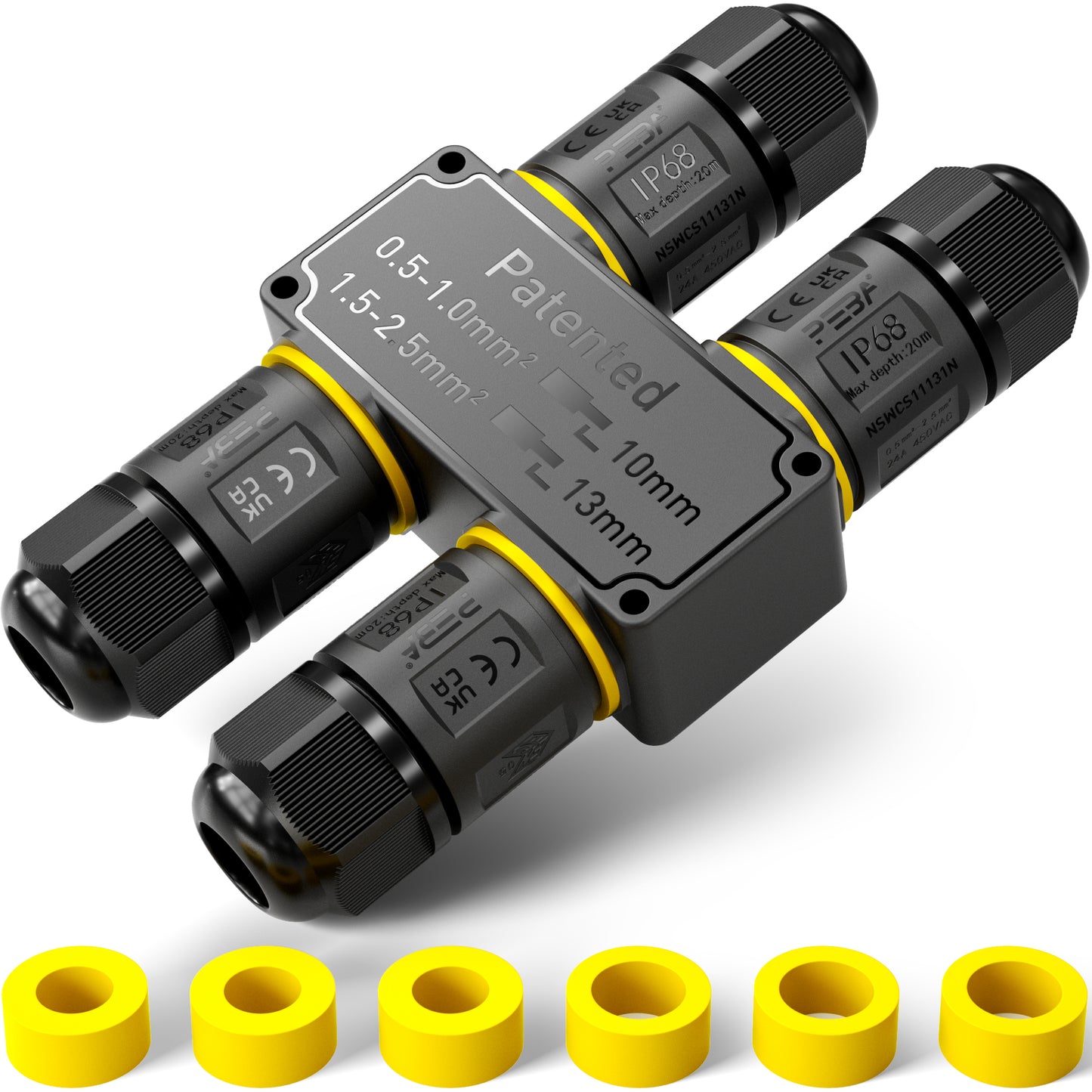 PEBA Kabelverbinder Wasserdicht 3 polig, 4-Wege IP68 Wasserdichte Kabelverbinder 4-12 mm Kabeldurchmesser, Verteilerdose außen, Verbindungsklemme mit Hebel für Outdoor, H-Form Abzweigdose Schwarz