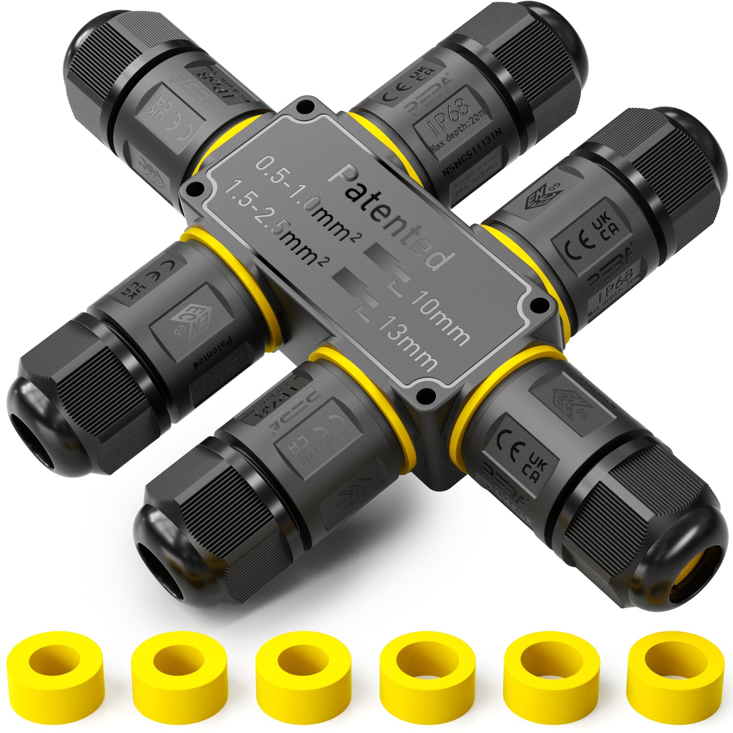 PEBA Kabelverbinder Wasserdicht 3 polig, 6-Wege IP68 Wasserdichte Kabelverbinder 4-12 mm Kabeldurchmesser, Verteilerdose außen, Verbindungsklemme mit Hebel für Outdoor, Abzweigdose Schwarz