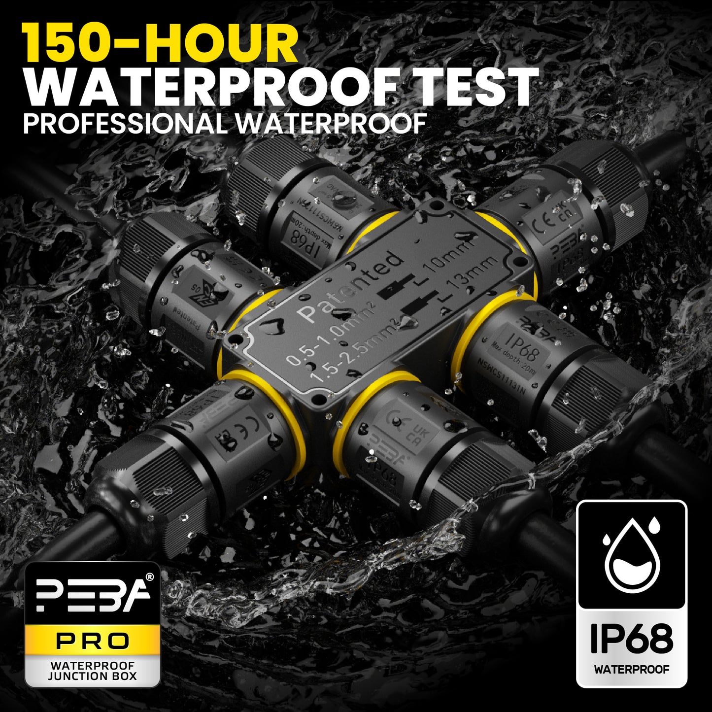 PEBA Kabelverbinder Wasserdicht 3 polig, 6-Wege IP68 Wasserdichte Kabelverbinder 4-12 mm Kabeldurchmesser, Verteilerdose außen, Verbindungsklemme mit Hebel für Outdoor, Abzweigdose Schwarz