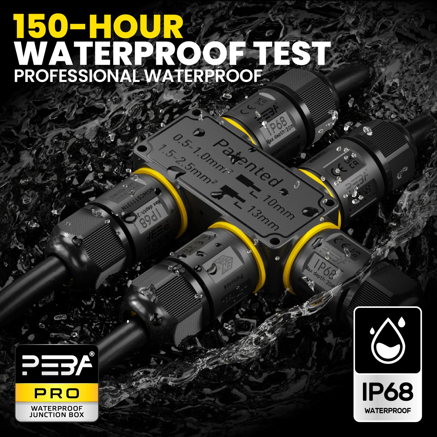 PEBA Kabelverbinder Wasserdicht 3 polig, 5-Wege IP68 Wasserdichte Kabelverbinder 4-12 mm Kabeldurchmesser, Verteilerdose außen, Verbindungsklemme mit Hebel für Outdoor, Abzweigdose Schwarz