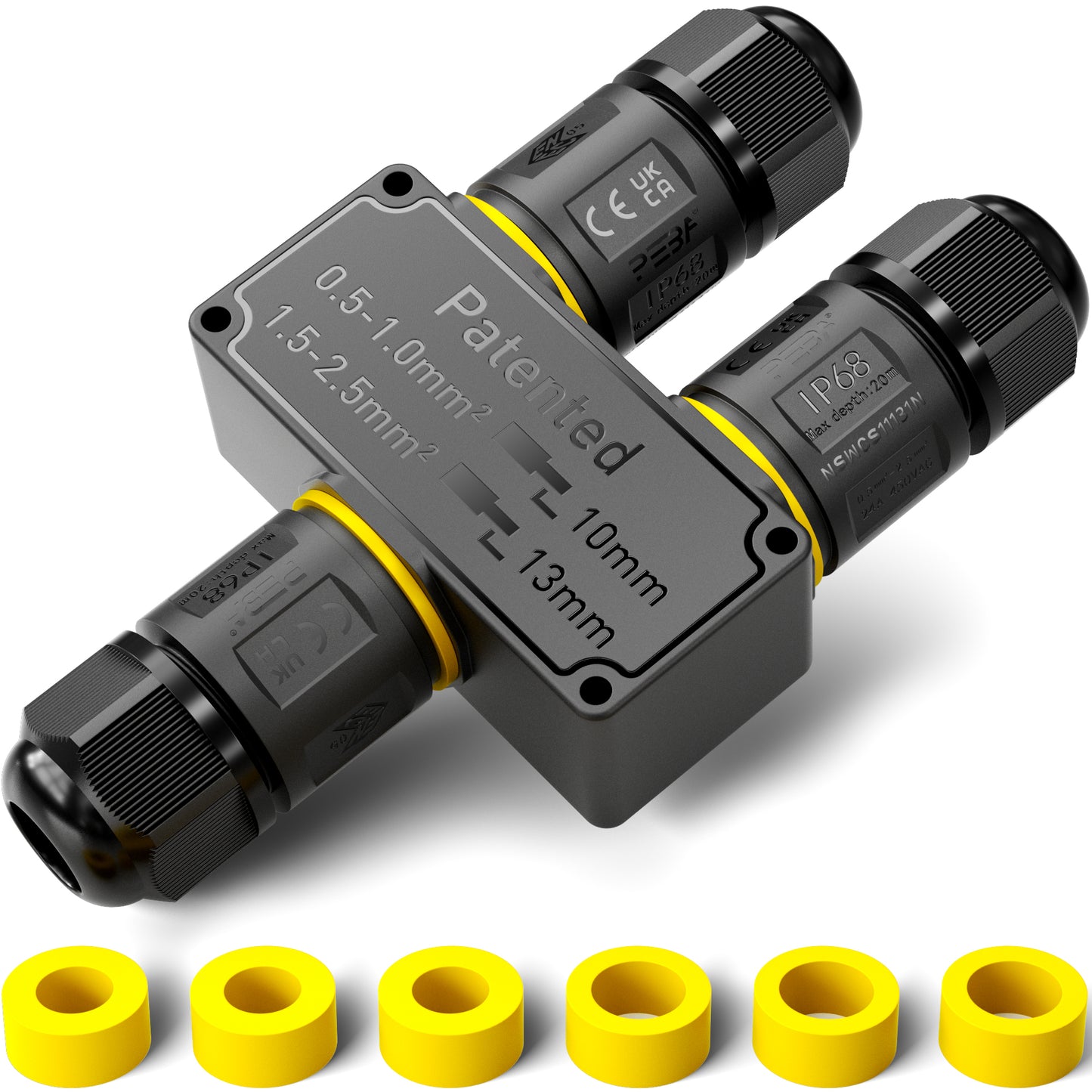 PEBA Kabelverbinder Wasserdicht 3 polig, 3-Wege IP68 Wasserdichte Kabelverbinder 4-12 mm Kabeldurchmesser, Verteilerdose außen, 3-Leiter, Verbindungsklemme mit Hebel für Outdoor, Abzweigdose Schwarz