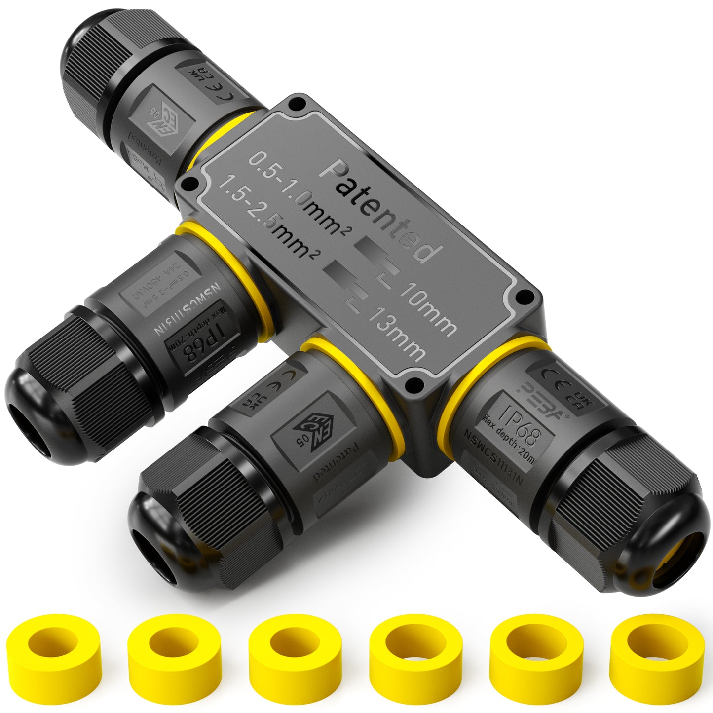PEBA Kabelverbinder Wasserdicht 3 polig, 4-Wege IP68 Wasserdichte Kabelverbinder 4-12 mm Kabeldurchmesser, Verteilerdose außen, Verbindungsklemme mit Hebel für Outdoor, Abzweigdose Schwarz
