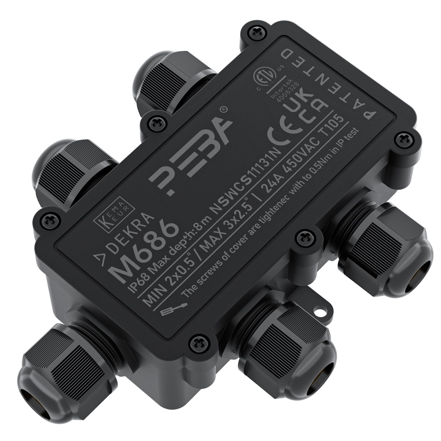 Scatola di giunzione PEBA®, scatola di derivazione per cavi sotterranei, scatola di giunzione a 5 vie, scatola di distribuzione impermeabile IP68, connettore per cavo esterno, scatola di distribuzione elettrica esterna, diametro cavo Ø 4mm-12mm, nero