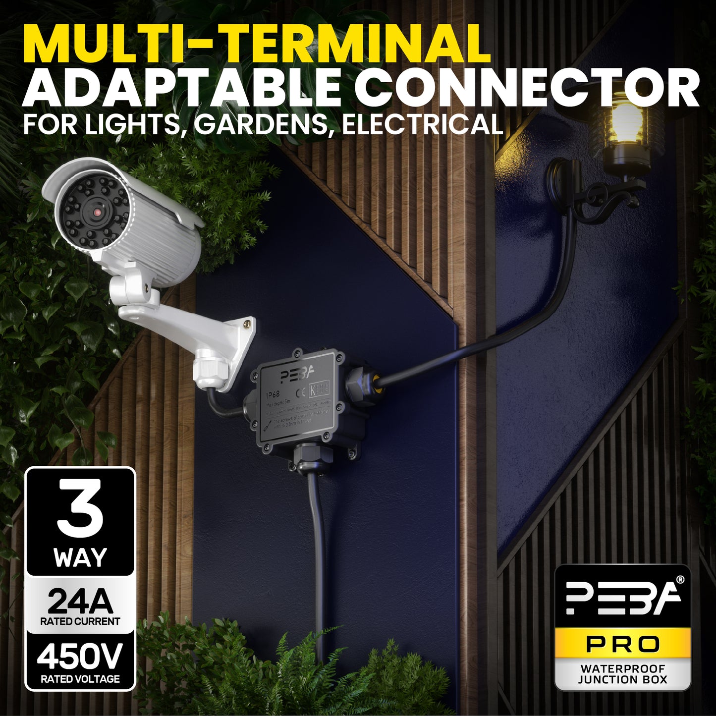 PEBA® Abzweigdosen Wasserdicht Verteilerdose IP68 Klemmdose Wasserdichte Kabelverbinder für Aussen Größere 3-Wege Kabelverschraubung Ø 4mm-14mm Schwarz T-Form