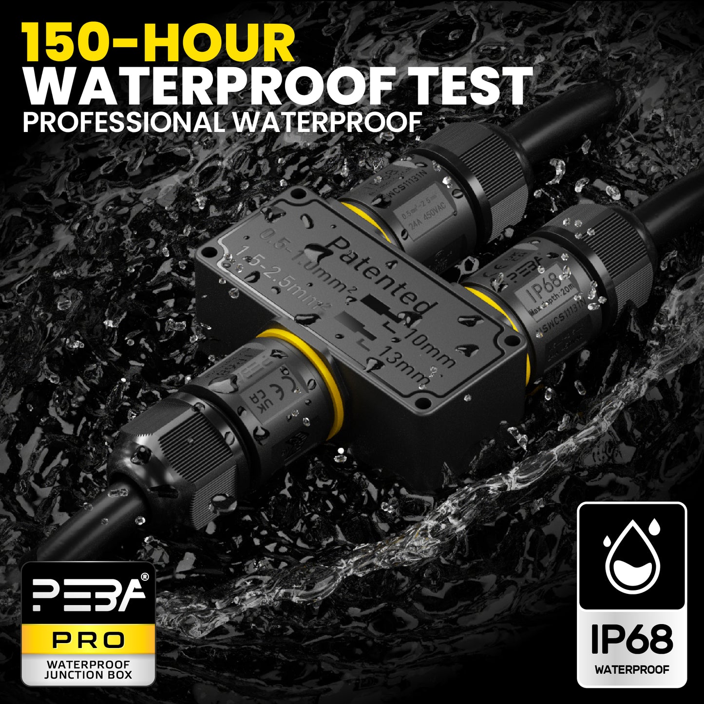 PEBA Kabelverbinder Wasserdicht 3 polig, 3-Wege IP68 Wasserdichte Kabelverbinder 4-12 mm Kabeldurchmesser, Verteilerdose außen, 3-Leiter, Verbindungsklemme mit Hebel für Outdoor, Abzweigdose Schwarz