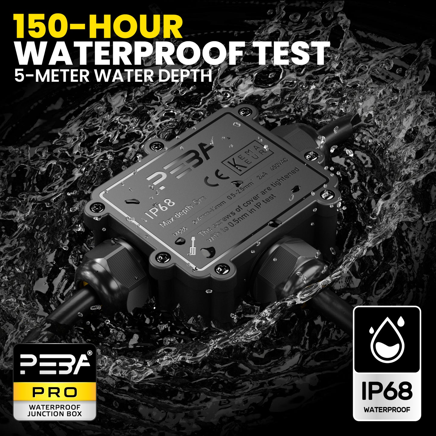 PEBA® Abzweigdosen Wasserdicht Verteilerdose IP68 Klemmdose Wasserdichte Kabelverbinder für Aussen Größere 3-Wege Kabelverschraubung Ø 4mm-14mm Schwarz T-Form