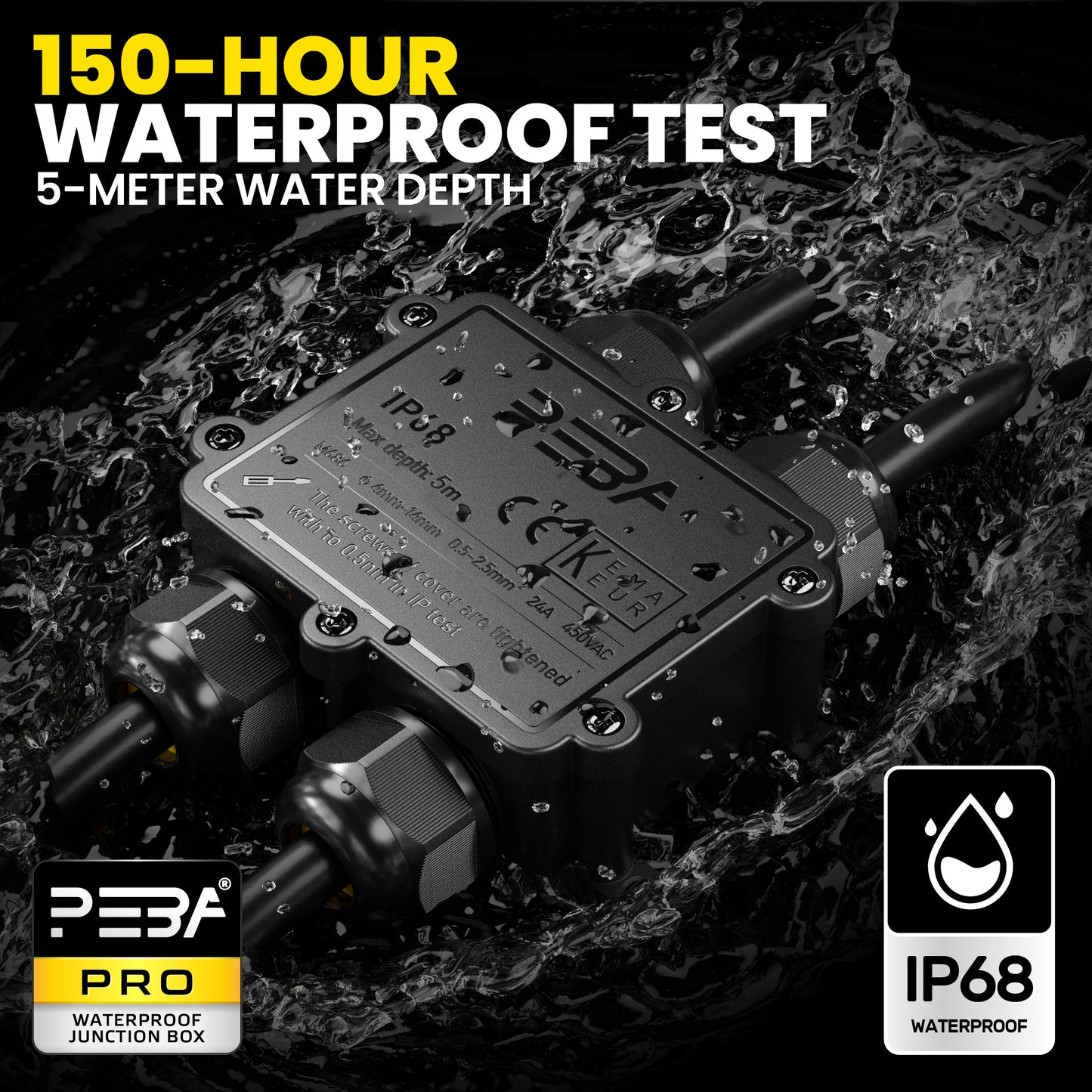 PEBA® Abzweigdose IP68 Wasserdicht Kabelverbinder Aussen 4-Wege-Verbindungsdose Erdkabel Schwarz Elektrischer Außenverteilerdose,Kabelverschraubung für Ø 4mm-14mm