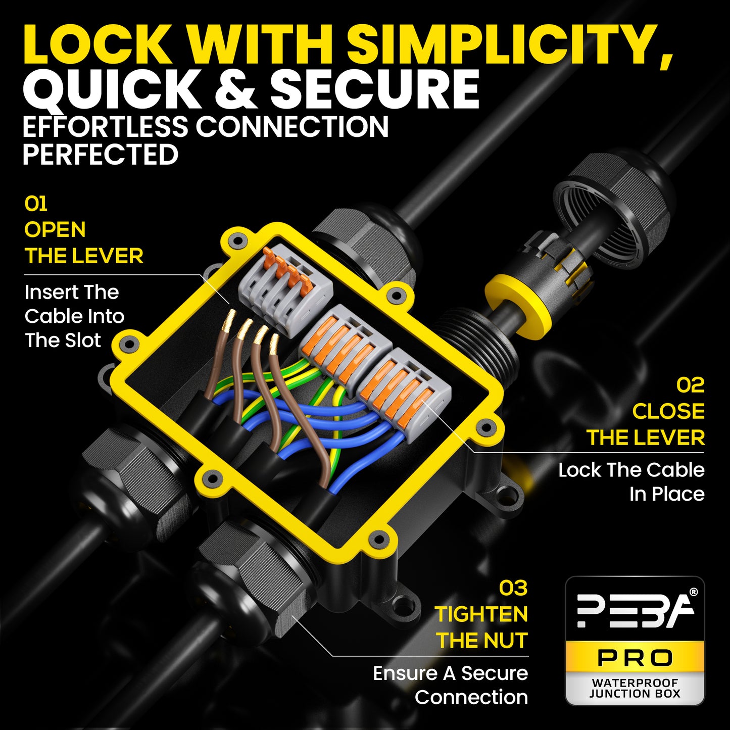 PEBA® Abzweigdose IP68 Wasserdicht Kabelverbinder Aussen 4-Wege-Verbindungsdose Erdkabel Schwarz Elektrischer Außenverteilerdose,Kabelverschraubung für Ø 4mm-14mm
