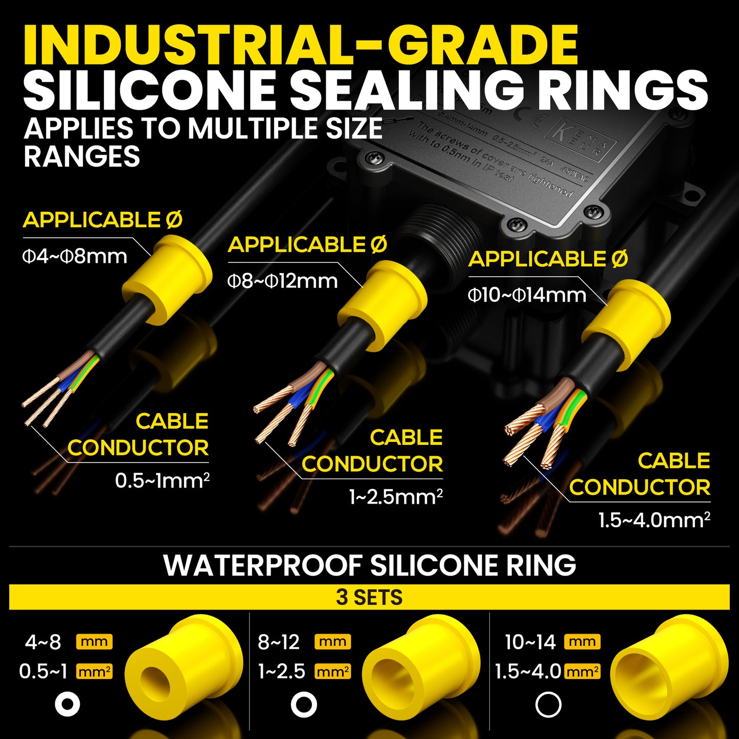 PEBA® Abzweigdose IP68 Wasserdicht Kabelverbinder Aussen 4-Wege-Verbindungsdose Erdkabel Schwarz Elektrischer Außenverteilerdose,Kabelverschraubung für Ø 4mm-14mm 4 Stück