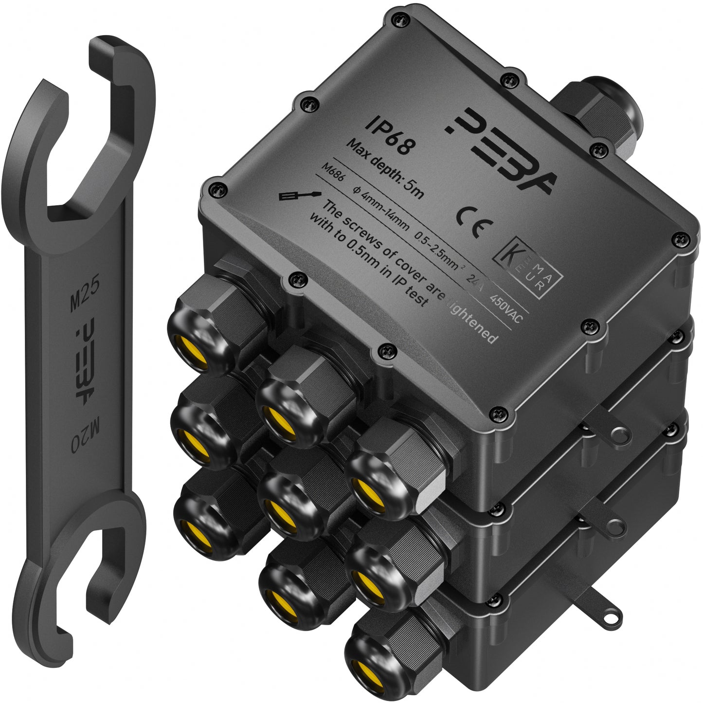 PEBA® Wasserdicht Abzweigdose Erdkabel Kabelverbinder IP68 Verteilerdose steckdose aussen verteiler Ø4mm-14mm kabel für garten outdoor verbinder box 4-Wege Schwarz