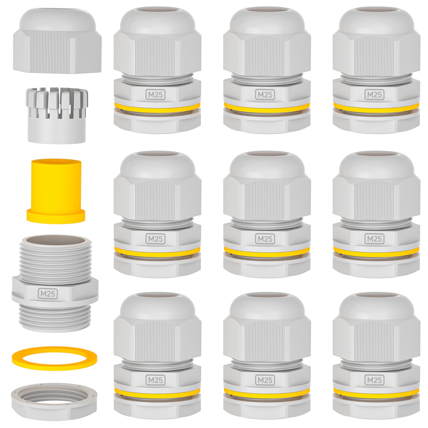 Presse-étoupe PEBA®, presse-étoupes étanches M25 x 1,5 IP68 avec écrou de blocage en plastique, connecteur de câble PG19 réglable pour 4 mm-14 mm, joints de presse-étoupes (gris)