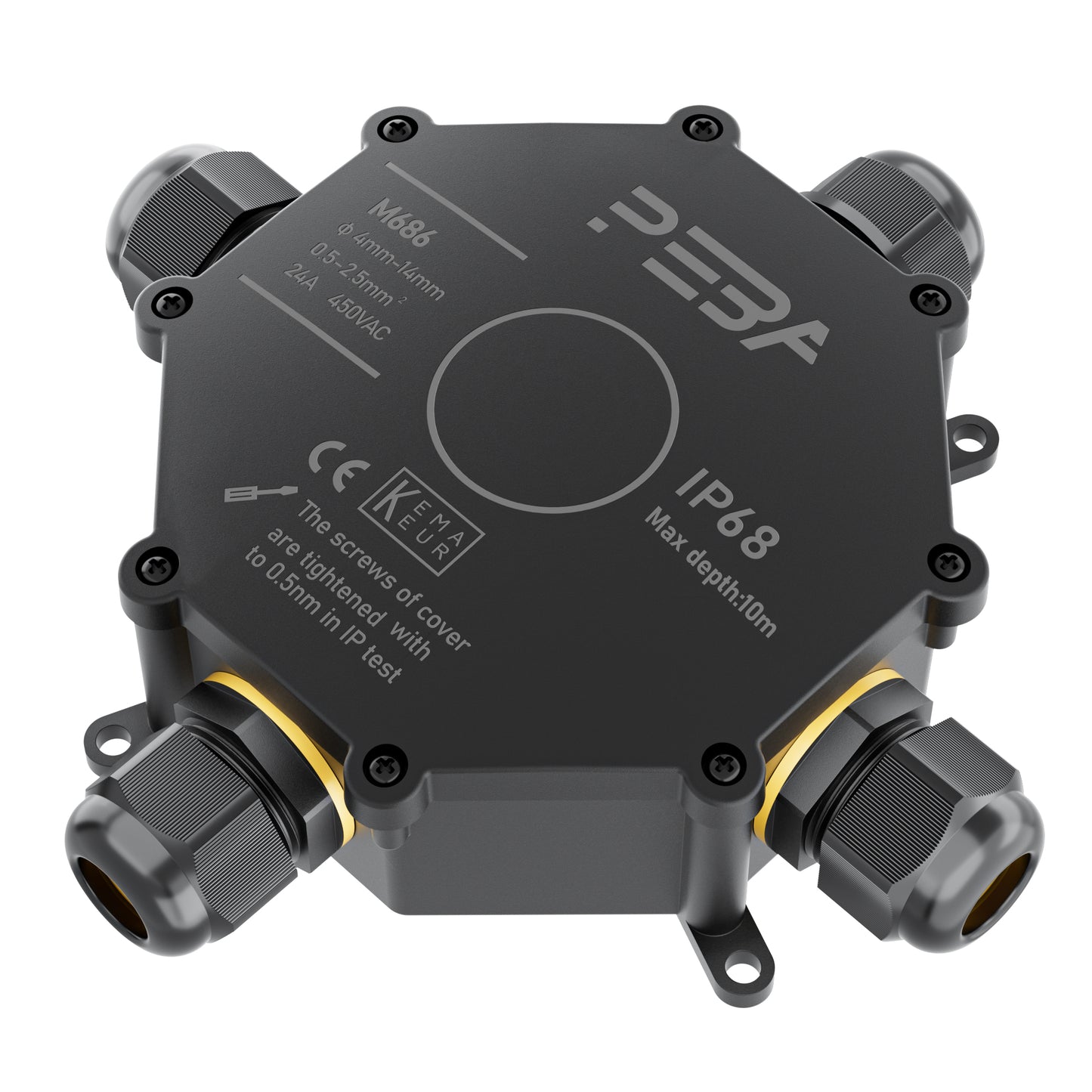 PEBA® Abzweigdose IP68, Abzweigkasten, Wasserdichte Kabelverbinder, Aufputz Verteilerdose Außen Wasserdicht 4-Wege für Ø4-14mm Kabeldurchmesser Anschlussdose, Klemmkasten, Abzweigdose schwarz