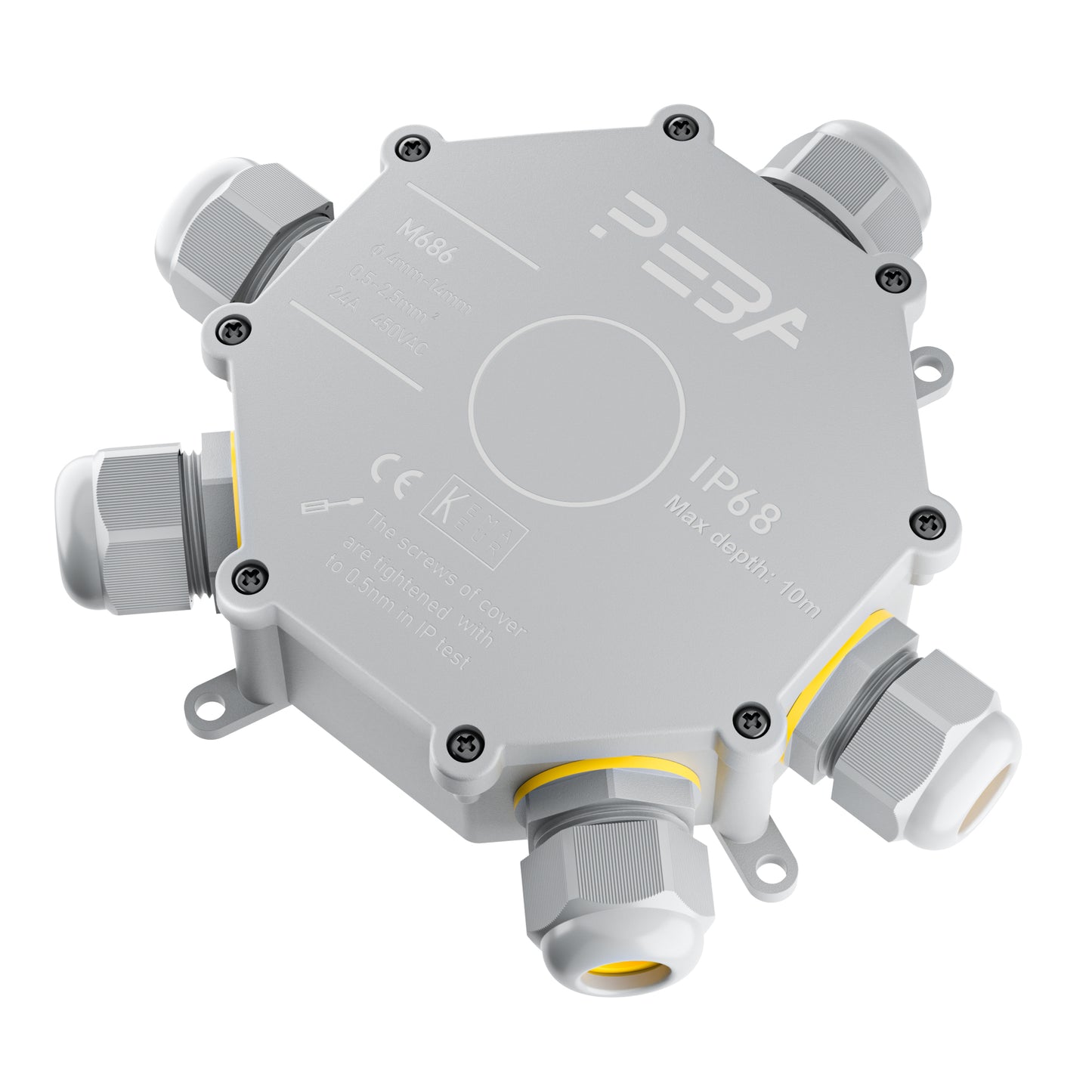 PEBA® Abzweigdose IP68, Abzweigkasten, Wasserdichte Kabelverbinder, Aufputz Verteilerdose Außen Wasserdicht 5-Wege für Ø4-14mm Kabeldurchmesser Anschlussdose, Klemmkasten, Abzweigdose Grau