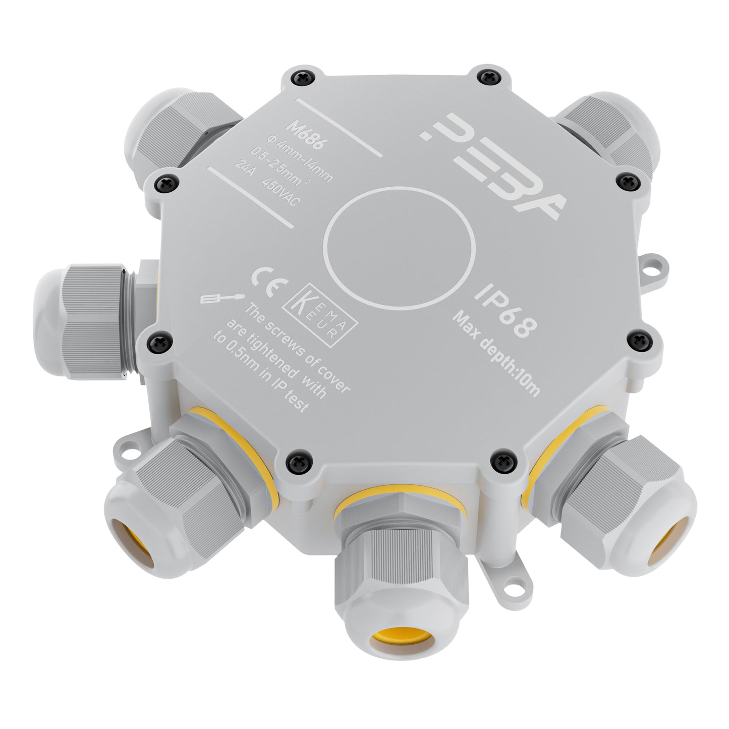 PEBA® Abzweigdose IP68, Abzweigkasten, Wasserdichte Kabelverbinder, Aufputz Verteilerdose Außen Wasserdicht 6-Wege für Ø4-14mm Kabeldurchmesser Anschlussdose, Klemmkasten, Abzweigdose Grau