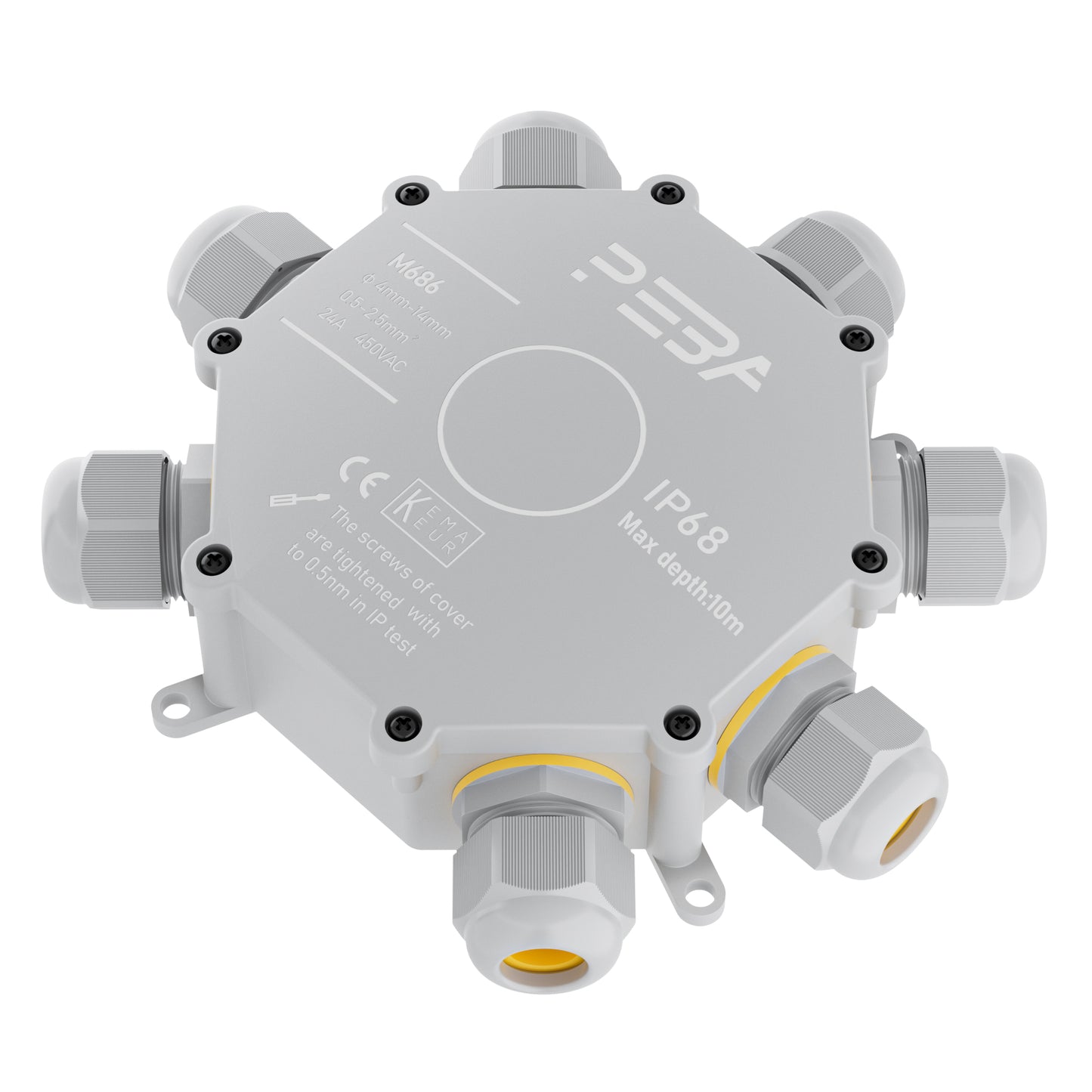 PEBA® Abzweigdose IP68, Abzweigkasten, Wasserdichte Kabelverbinder, Aufputz Verteilerdose Außen Wasserdicht 7-Wege für Ø4-14mm Kabeldurchmesser Anschlussdose, Klemmkasten, Abzweigdose Grau