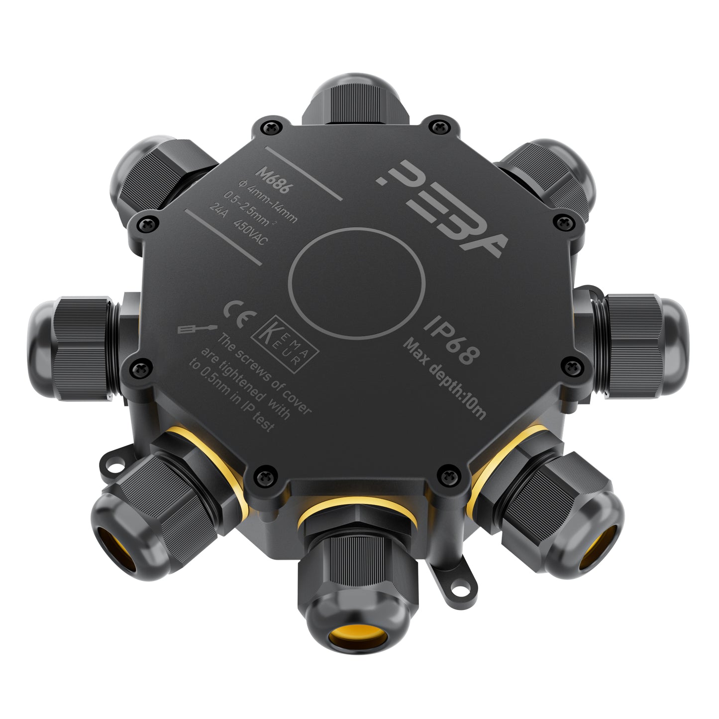 PEBA® Abzweigdose IP68, Abzweigkasten, Wasserdichte Kabelverbinder, Aufputz Verteilerdose Außen Wasserdicht 8-Wege für Ø4-14mm Kabeldurchmesser Anschlussdose, Klemmkasten, Abzweigdose schwarz