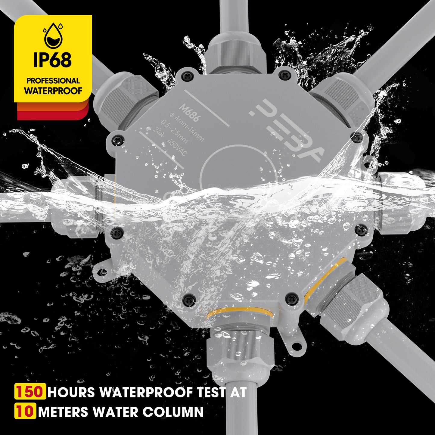 PEBA® Abzweigdose IP68, Abzweigkasten, Wasserdichte Kabelverbinder, Aufputz Verteilerdose Außen Wasserdicht 7-Wege für Ø4-14mm Kabeldurchmesser Anschlussdose, Klemmkasten, Abzweigdose Grau