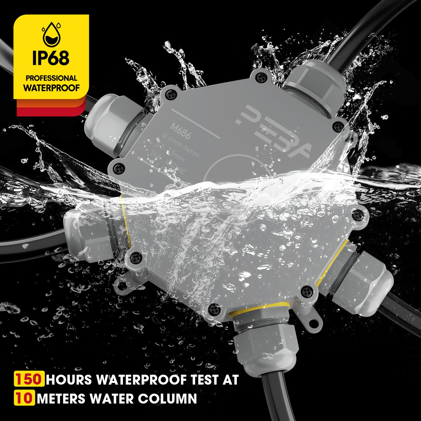 PEBA® Abzweigdose IP68, Abzweigkasten, Wasserdichte Kabelverbinder, Aufputz Verteilerdose Außen Wasserdicht 5-Wege für Ø4-14mm Kabeldurchmesser Anschlussdose, Klemmkasten, Abzweigdose Grau