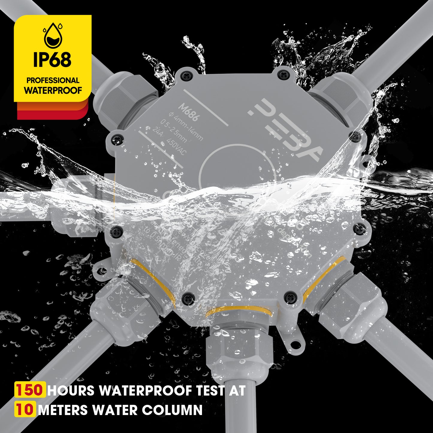 PEBA® Abzweigdose IP68, Abzweigkasten, Wasserdichte Kabelverbinder, Aufputz Verteilerdose Außen Wasserdicht 6-Wege für Ø4-14mm Kabeldurchmesser Anschlussdose, Klemmkasten, Abzweigdose Grau