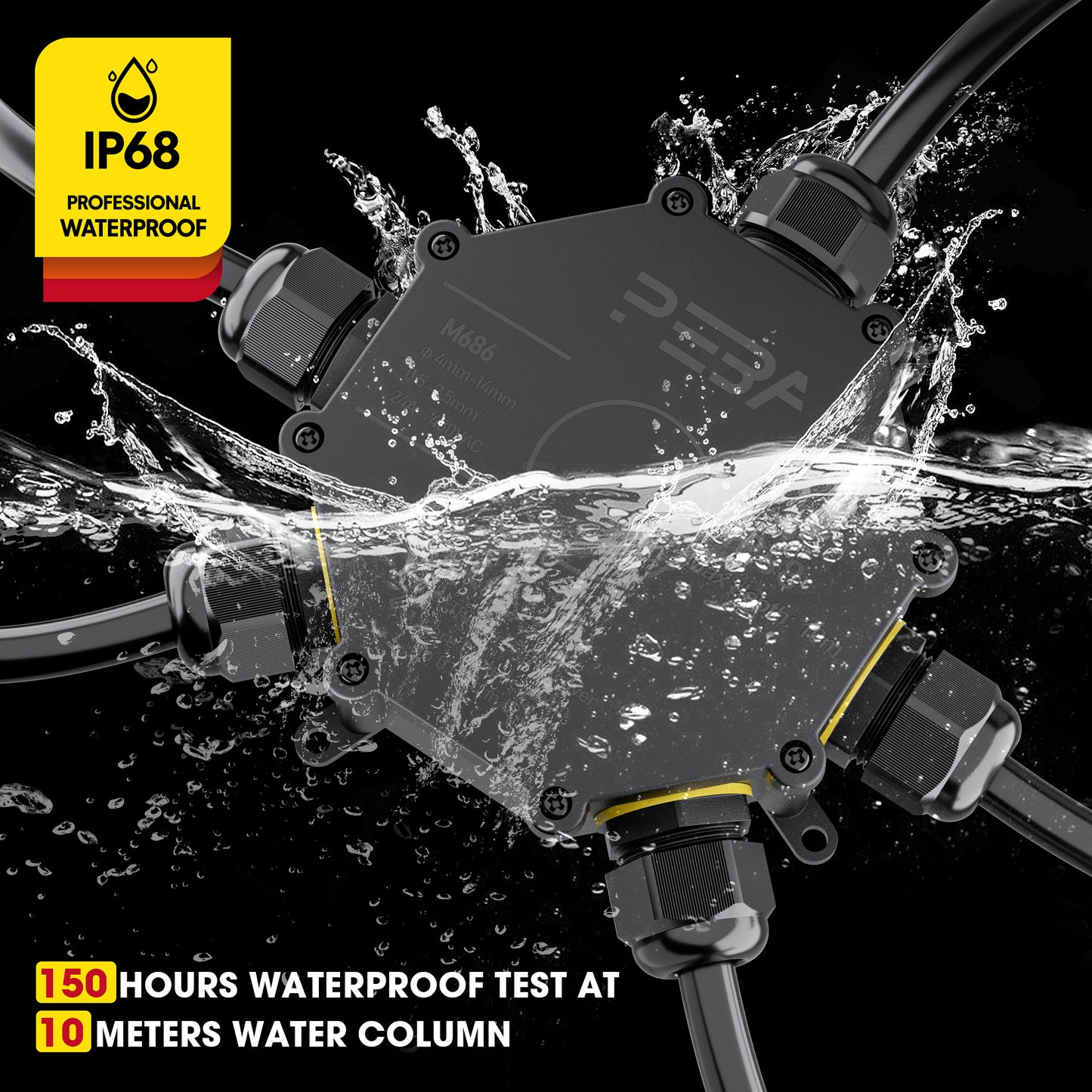 PEBA® Abzweigdose IP68, Abzweigkasten, Wasserdichte Kabelverbinder, Aufputz Verteilerdose Außen Wasserdicht 5-Wege für Ø4-14mm Kabeldurchmesser Anschlussdose, Klemmkasten, Abzweigdose schwarz