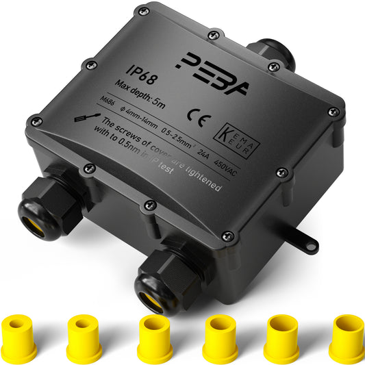 PEBA Wasserdicht Abzweigdose Erdkabel Kabelverbinder IP68 Verteilerdose steckdose aussen verteiler 4 mm-14 mm kabel für außen garten outdoor wasserdichte verbinder box 3-Wege steckdosen Schwarz
