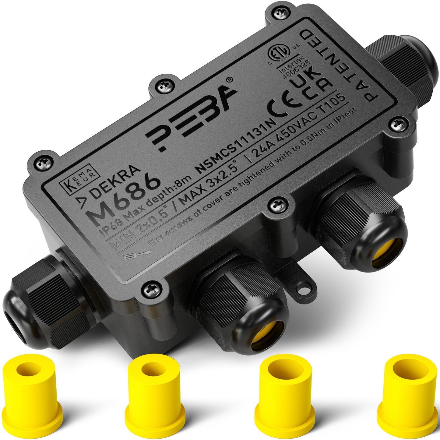 PEBA® Wasserdicht Abzweigdose Erdkabel Kabelverbinder IP68 Verteilerdose steckdose aussen verteiler Ø4mm-8mm und Ø8mm-12mm kabel für außen garten outdoor wasserdichte verbinder box 4-Wege Schwarz