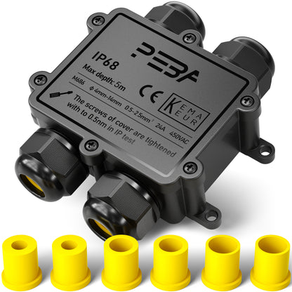PEBA® Abzweigdose IP68 Wasserdicht Kabelverbinder Aussen 4-Wege-Verbindungsdose Erdkabel Schwarz Elektrischer Außenverteilerdose,Kabelverschraubung für Ø 4mm-14mm