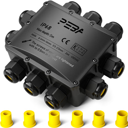 PEBA® Wasserdicht Abzweigdose Erdkabel Kabelverbinder IP68 Verteilerdose steckdose aussen verteiler Ø4mm-14mm kabel für garten outdoor verbinder box 10-Wege Schwarz