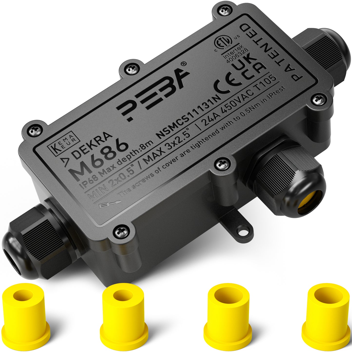 PEBA® Wasserdicht Abzweigdose Erdkabel Kabelverbinder IP68 Verteilerdose steckdose aussen verteiler Ø4mm-8mm und Ø8mm-12mm kabel für außen garten outdoor wasserdichte verbinder box 3-Wege Schwarz