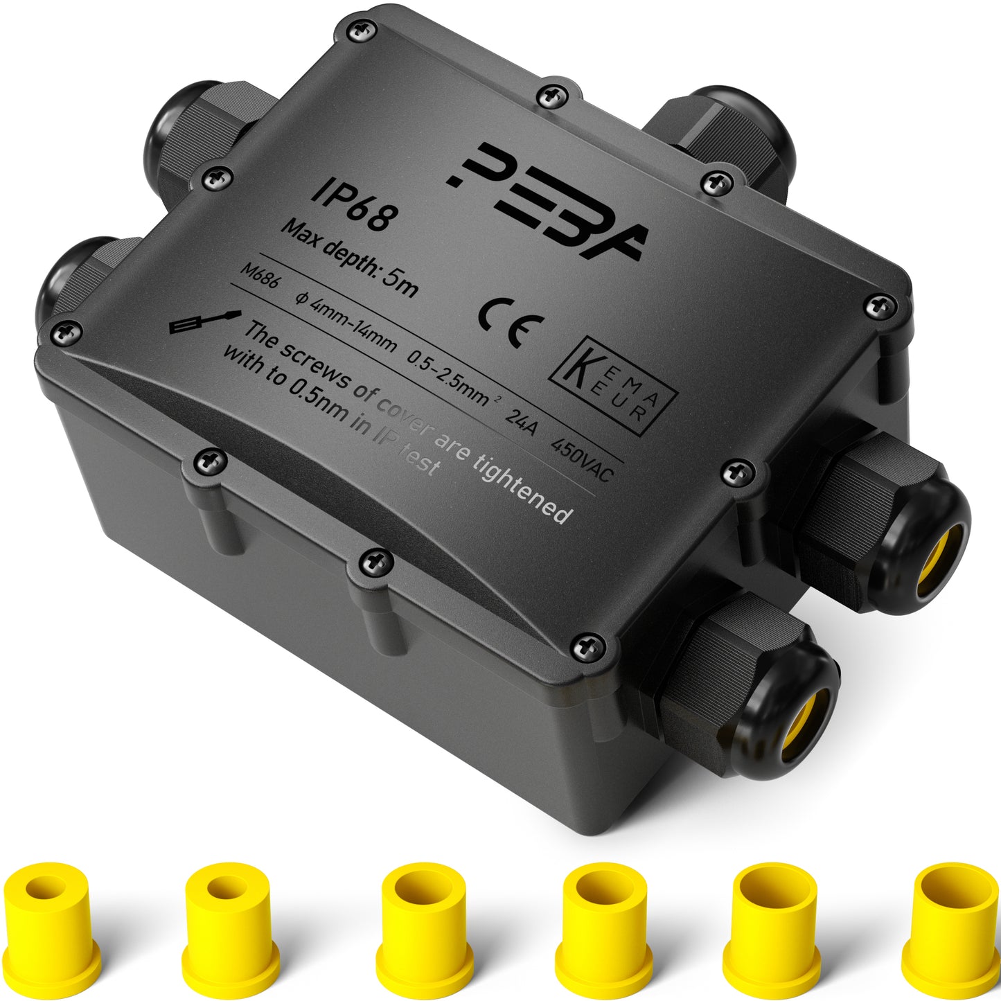 PEBA® Wasserdicht Abzweigdose Erdkabel Kabelverbinder IP68 Verteilerdose steckdose aussen verteiler Ø4mm-14mm kabel für garten outdoor verbinder box 5-Wege Schwarz