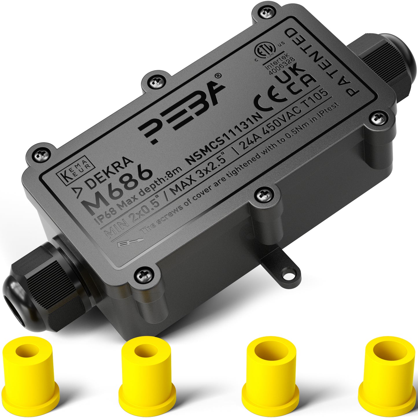 PEBA® Abzweigdose,Erdkabel Klemmdose Verbindungsdose, 2 Wege Junction Box, IP68 Wasserdichte Verteilerdose, Kabelverbinder Aussen, Elektrischer Außenverteilerdose, Kabeldurchmesser Ø 4mm-12mm, schwarz