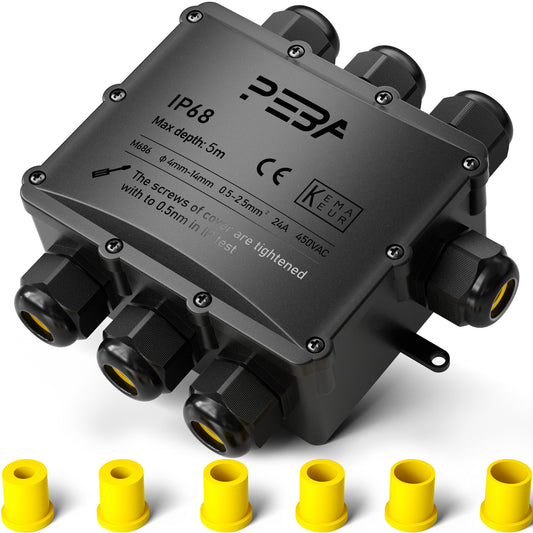 PEBA® Wasserdicht Abzweigdose Erdkabel Kabelverbinder IP68 Verteilerdose steckdose aussen verteiler Ø4mm-14mm kabel für garten outdoor verbinder box 7-Wege Schwarz