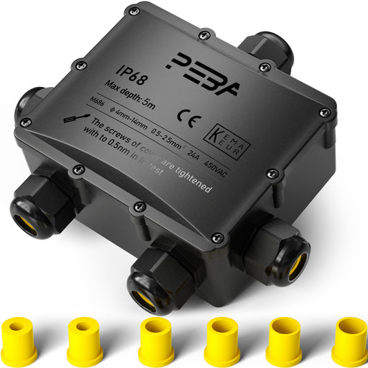 PEBA® Wasserdicht Abzweigdose Erdkabel Kabelverbinder IP68 Verteilerdose steckdose aussen verteiler Ø4mm-14mm kabel für garten outdoor verbinder box 5-Wege Schwarz