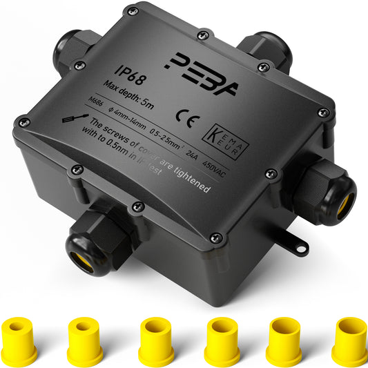PEBA® Wasserdicht Abzweigdose Erdkabel Kabelverbinder IP68 Verteilerdose steckdose aussen verteiler Ø4mm-14mm kabel für garten outdoor verbinder box 4-Wege Schwarz
