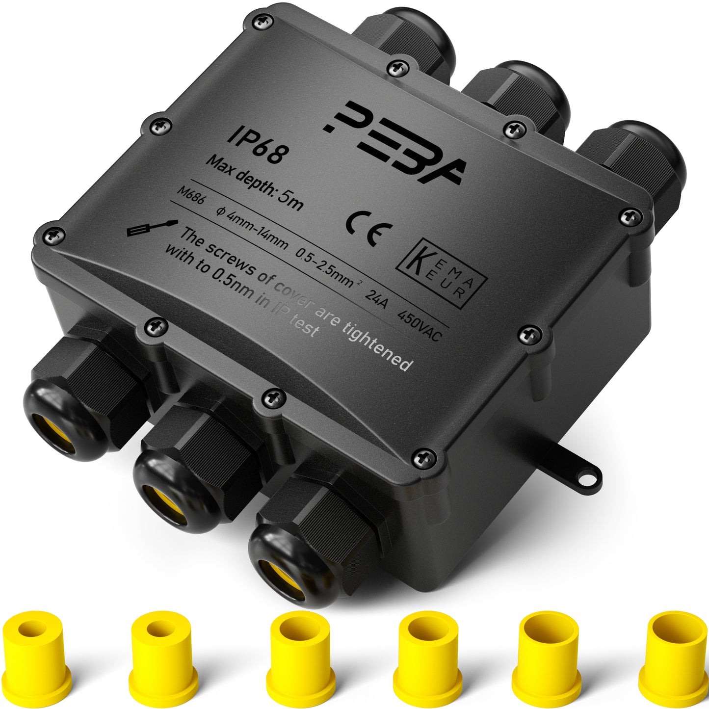 PEBA® Wasserdicht Abzweigdose Erdkabel Kabelverbinder IP68 Verteilerdose steckdose aussen verteiler Ø4mm-14mm kabel für garten outdoor verbinder box 6-Wege Schwarz