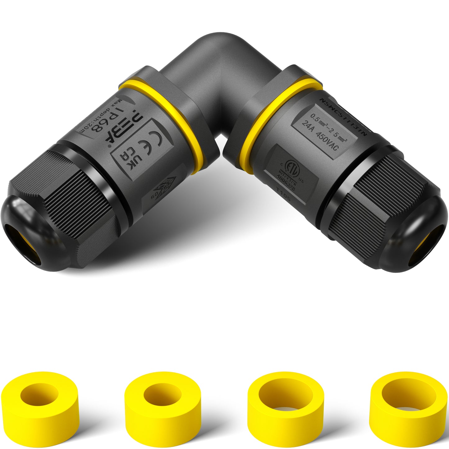 PEBA Kabelverbinder Wasserdicht Abzweigdose IP68 Verteilerdose Klemmdose für Aussen L-Form 3-polig für Ø4mm-12mm Kabeldurchmesser für Garten im Freienwasserdicht, Schwarz