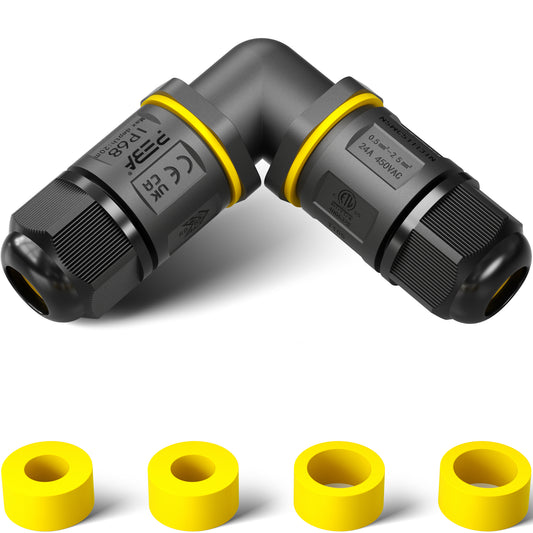 PEBA Kabelverbinder Wasserdicht Abzweigdose IP68 Verteilerdose Klemmdose für Aussen L-Form 3-polig für Ø4mm-12mm Kabeldurchmesser für Garten im Freienwasserdicht, Schwarz